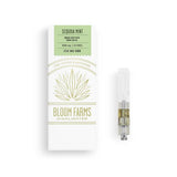 Picture of BLOOM FARMS MINT CBD Vapor Cartridge next to packaging box. The box shows the flavor as SEQUOIA MINT.