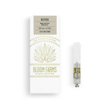 Picture of BLOOM FARMS NATURAL CBD Vapor Cartridge next to packaging box. The box shows the flavor as NATURAL.