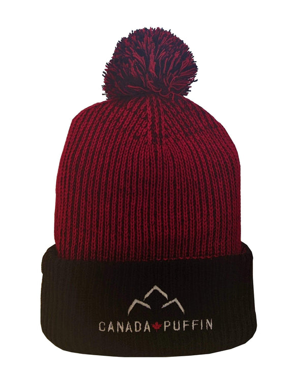 Picture of Canada Puffin Knit Toque; front view showing logo and the words 
