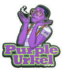 Top of dab pad is an animated picture of Steve Urkel from the TV show Family Matters with a joint in his mouth and his hands open palm pointing to the sky. the phrase "Purple Urkel" are below Steve Urkel, along with DabPadz logo in the bottom right corner.