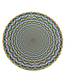 Picture of 8" Rubber Dropmat with Psychedelic design. The image gives the illusion of tunnel vision. with multiple psychedelic colors in a pattern.