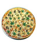 Picture of 8" Rubber Dropmat Weedza. The mat shows the image of a pizza that has marijuana leaves and cannabis buds as toppings.