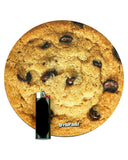 Picture of 8" Rubber Chocolate Chip Cookie dab pad with black lighter to show size of pad. The 8" Rubber Dropmat is a picture of a large chocolate chip cookie.