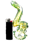 Side view of  green Smokin' Buddies "Rocky Ring" Fumed Sherlock Bubbler next to lighter.