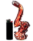 Side view of  red Smokin' Buddies "Rocky Ring" Fumed Sherlock Bubbler next to lighter.