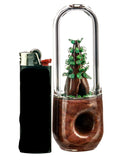 Front view of Empire Glassworks Chandelier Redwood Tree Hand Pipe, next to lighter.