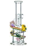 Back view of Empire Glassworks Land of Ooo Mini Water Pipe showing characters from Adventure Time sliding down a rainbow.