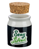 Roast & Toast "Stay Lifted" Stash Jar Cork Lid Off.